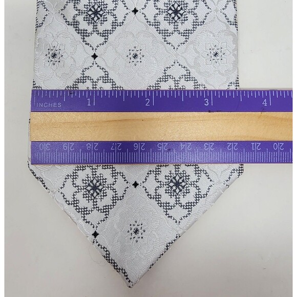 Jean Claude Vidal Handmade Neck Tie Silver & Black Geometric Classic 59" - Picture 6 of 11